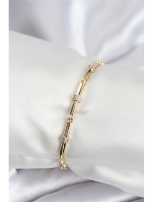 TeknoKapsül Pirinç Vip Seri Gold Renk Parçalı Model Zirkon Taşlı Kadın Bileklik