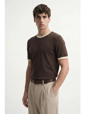 Antioch Kahve Kontrast Yaka Erkek T-Shirt