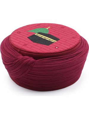 Sarıkhane Hac Umre Sarığı – Bordo Kumaş – Bordo Takke – Düz Sarım – Mekke-Medine – 7 Metre