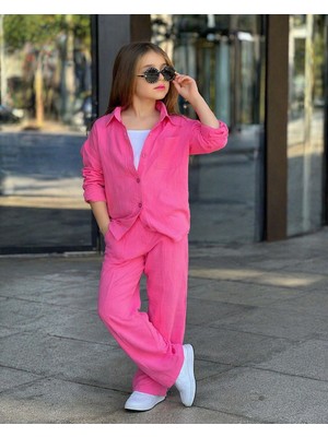 Yiğit Butik Kız Çocuk Trend 3’lü Takım Gömlek Pantolon Askılı Badi Kombin