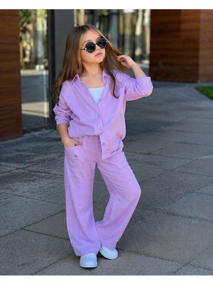 Yiğit Butik Kız Çocuk Trend 3’lü Takım Gömlek Pantolon Askılı Badi Kombin