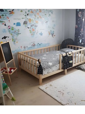 Woodensa Montessori Yatak 100X200 Doğal Ahşap Çocuk Yatak Karyola