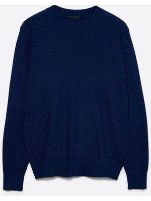 Sisley Pamuk Karışımlı Nervürlü Regular Fit Kazak Erkek Lacivert Kazak - 325A1041S104H
