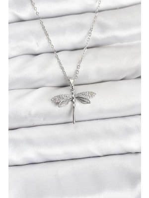 Gültekin 316L Çelik Zincir Gümüş Renk Yusufçuk Model Zirkon Taşlı Kadın Kolye