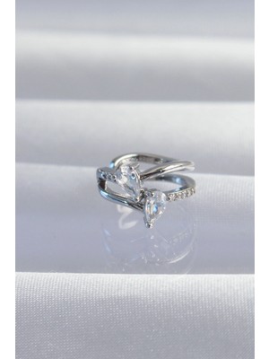 Gültekin Pirinç Gümüş Renk Zirkon Taşlı Damla Earcuff Küpe