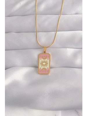 Gültekin 316L Çelik Gold Renk Karışık Mineli Ay Figür Tarot Kolye