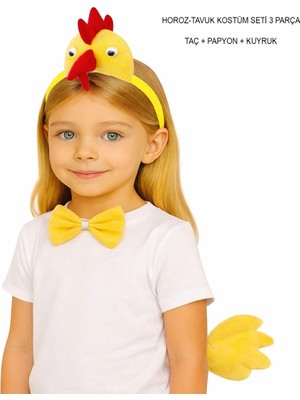 Gültekin Horoz – Tavuk Kostüm Aksesuar Seti - Taç Papyon Kuyruk