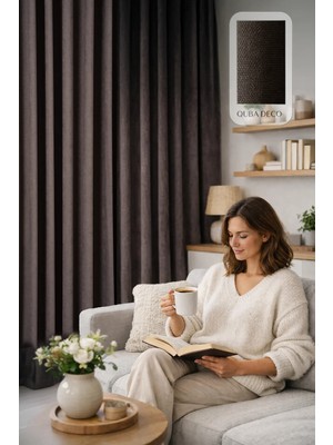 Quba Deco Kadife Dokulu Ada Fon Perde Pilesiz Salon Yatak Odası Çocuk Odası