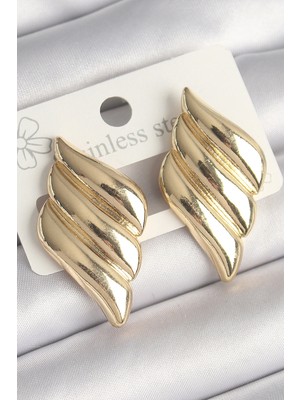 Gültekin Pirinç Gold Renk 3 Sıralı Dalgalı Model Kadın Küpe