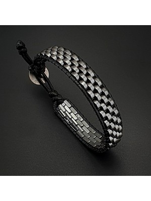 Seven Art Jewelry Doğal Taş Gümüş Renk Hematit Taşı Hasır Tarz Bileklik