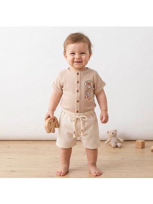 Butik Erkek Bebek %100 Pamuklu Alt - Üst Şortlu Takım Waffle Kumaş 2'li Takım