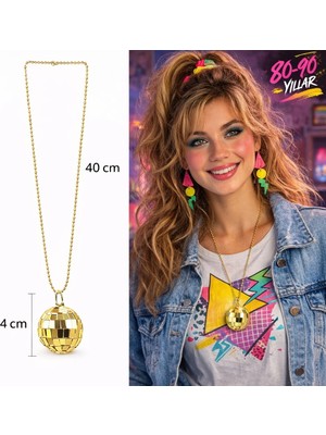 Gültekin Retro Disko Topu Şekilli 80&amp;#39;ler 90&amp;#39;lar Altın Renk Plastik Kolye