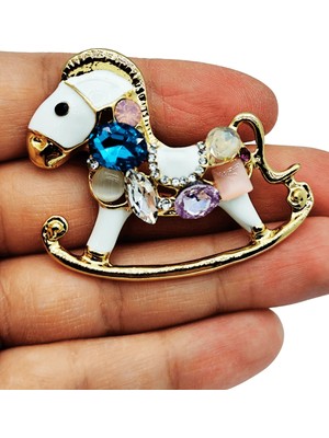 BB Bi Butik Shop Renkli Kristal Taşlı Sallanan At Broş