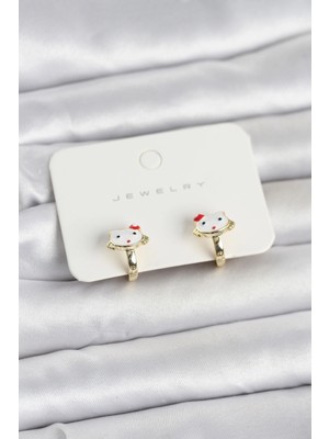 Gültekin Gold Renk Kedi Model Mineli Çocuk Küpe