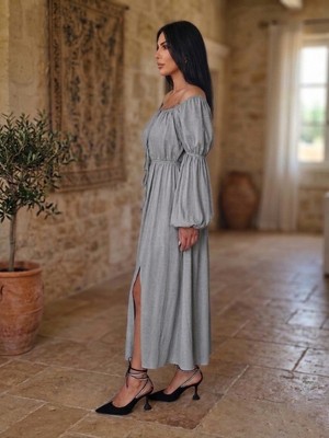 Tuseja Büzgülü Elbise Gri