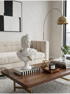 Mirsa Global Dekoratif Apollo Büst Biblo – Antik Yunan Heykel Tarzı, Biblo Beyaz Gold Lüks Salon Konsol Süs Objesi ( Polyester)