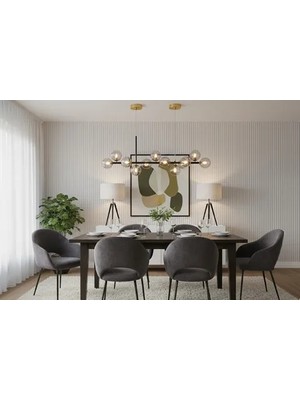 Vivense Gamze Şeffaf Camlı Siyah Gold Detaylı Avize