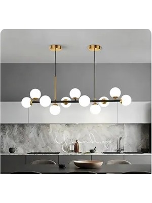 Vivense Selin Onbirli Beyaz Camlı Siyah Gold Detaylı Avize