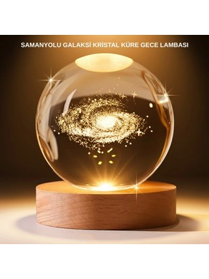 Gültekin USB Bağlantılı Samanyolu Galaksi Küre Ahşap Standlı 3D Işıklı Dekor Lambası