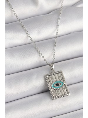 Gültekin 316L Çelik Gümüş Renk Zirkon Taşlı Göz Işleme Detaylı Plaka Model Kadın Kolye