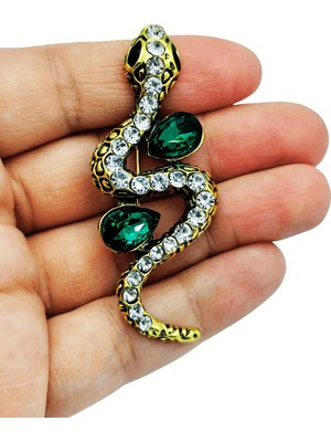 BB Bi Butik Shop Zümrüt Yeşili Kristal Taşlı Lüks Yılan Broş