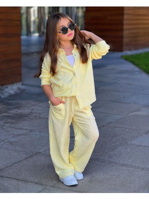 Yiğit Butik Kız Çocuk Trend 3’lü Takım Gömlek Pantolon Askılı Badi Kombin