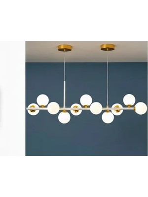 Vivense Gamze Beyaz Camlı Beyaz Gold Detaylı Avize