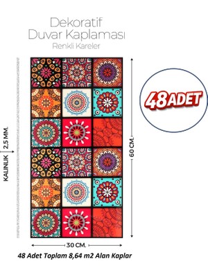 Brano 30X60 cm Kendinden Yapışkanlı Duvar,banyo,tezgah Arası Çok Renkli -48 Adet