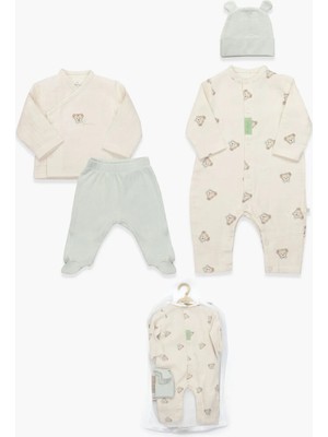 Blumi Kids Organik Pamuk Ayıcık Nakışlı 4'lü Yenidoğan Set