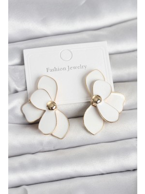 Gültekin Beyaz Mineli Lotus Model Pirinç Kadın Küpe