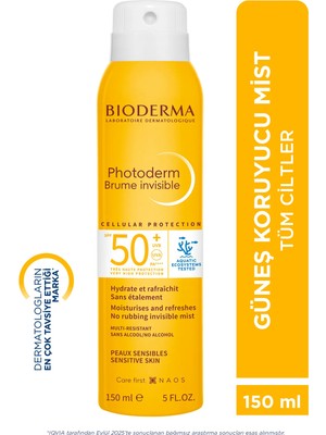 Bioderma Photoderm Sun Mist SPF 50+ - Tüm Cilt Tiplerine Uygun, Suya Dayanıklı, Şeffaf Sprey Güneş Koruyucu, Yaz İçin İdeal, 150 ml