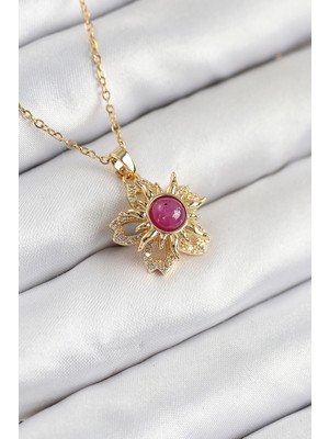 Gültekin 316L Çelik Zirkon Taşlı Döner Güneş Model Gold Renk Kadın Kolye
