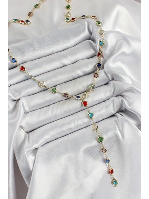 Gültekin Pirinç Gold Renk Karışık Renk Zirkon Taşlı Kalpli Y Kadın Kolye