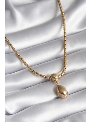 Gültekin 316L Çelik Gold Renk Yılan Sırtı Zincir Model Damla Sallantı Kadın Kolye