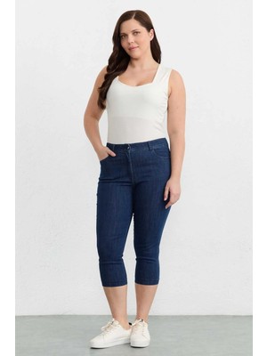 Selen Büyük Beden Kot Kapri Pantolon  /  Indigo