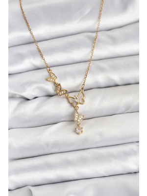 Gültekin 316L Çelik Zincir Gold Renk Kelebek Model Kadın Kolye