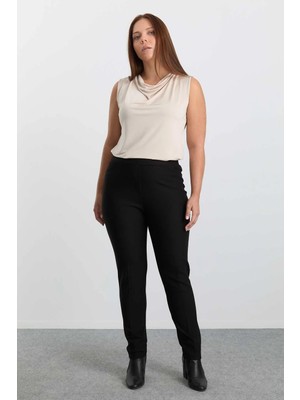 Selen Büyük Beden Spor Cep Dar Paça Örme Pantolon  /  Siyah