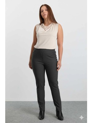 Selen Büyük Beden Spor Cep Dar Paça Örme Pantolon  /  Antrasit