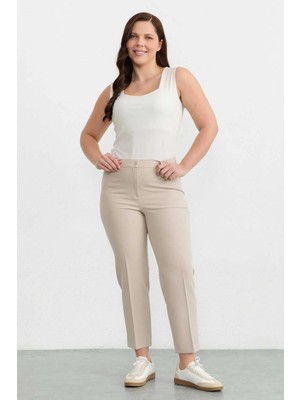 Selen Büyük Beden Spor Cep Paçası Yırtmaçlı Pantolon  /  Taş