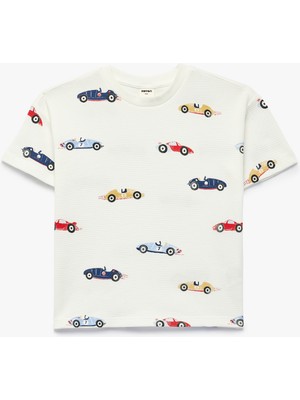 Koton Pamuklu Araba Desenli Kısa Kollu Bisiklet Yaka Tişört