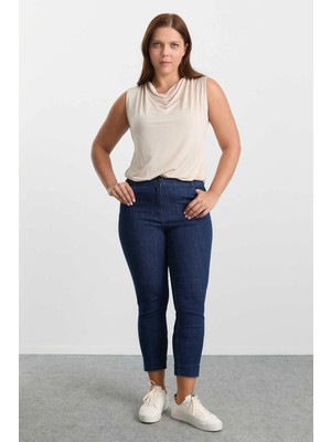 Selen Büyük Beden Paçası Taşlı Kot Pantolon  /  Indigo