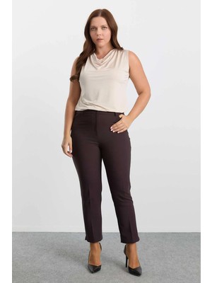 Selen Büyük Beden Spor Cep Paçası Yırtmaçlı Pantolon  /  Kahve