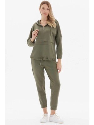 Selen Paçası Lastikli Jogger Pantolon  /  Haki