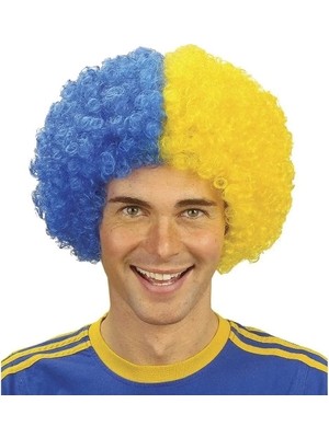 Gültekin Sarı Lacivert Kıvırcık Afro Bonus Taraftar Peruğu
