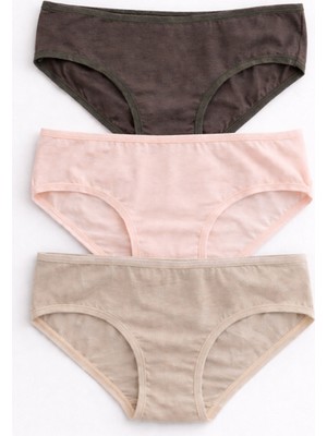 Demirsa Boutique Kadın Modal Bikini Külot 3’lü Set Koyu Ten Somon Kahve