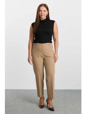 Selen Büyük Beden Spor Cep Lastikli Pantolon  /  Camel