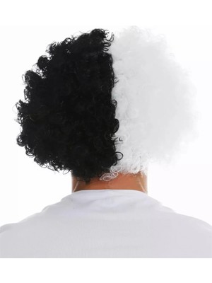 Siyah Beyaz Kıvırcık Afro Bonus Taraftar Peruğu Midastech