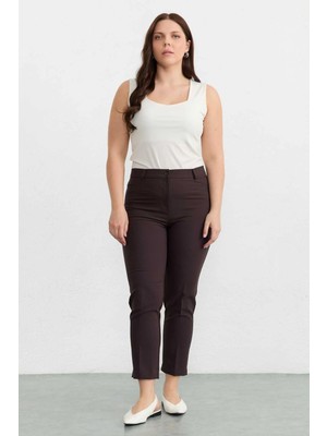 Selen Büyük Beden Spor Cep Paçası Yırtmaçlı Pantolon  /  Kahve