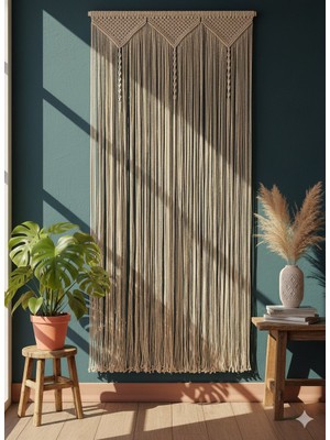 Hediselim Üçgen Burgu Detaylı El Örgüsü Makrome Perde ve Duvar Süsü