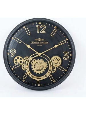 Çarklı Duvar Saati Altın Rengi Detaylı 59 cm Midastech